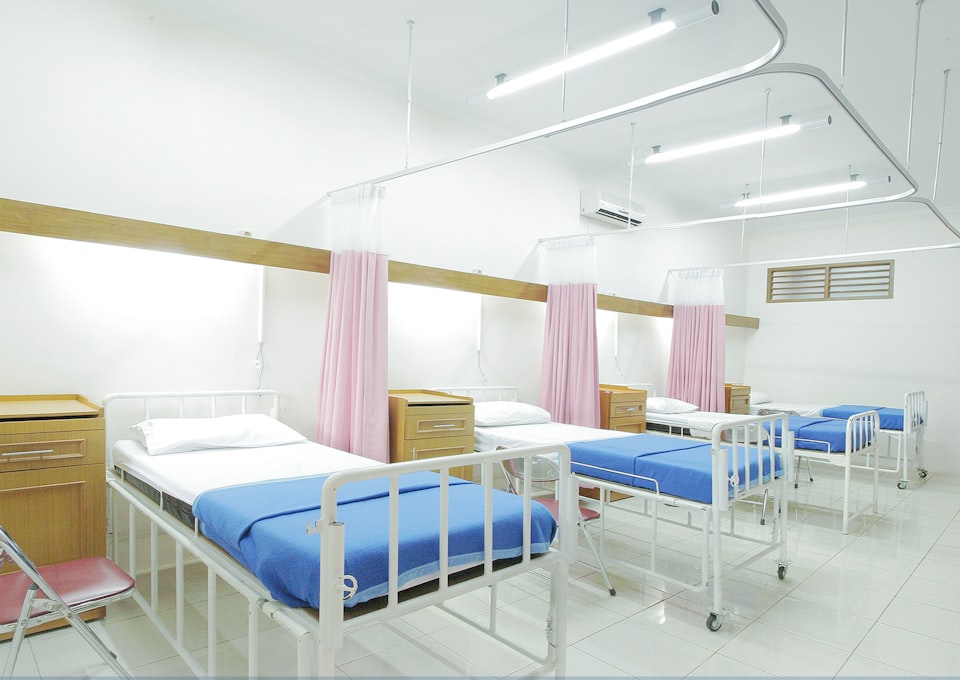 Hospital ward with prepared beds